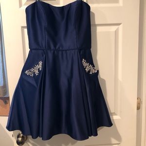 Navy Blue Romper/Jumper with Rhinestone Pockets